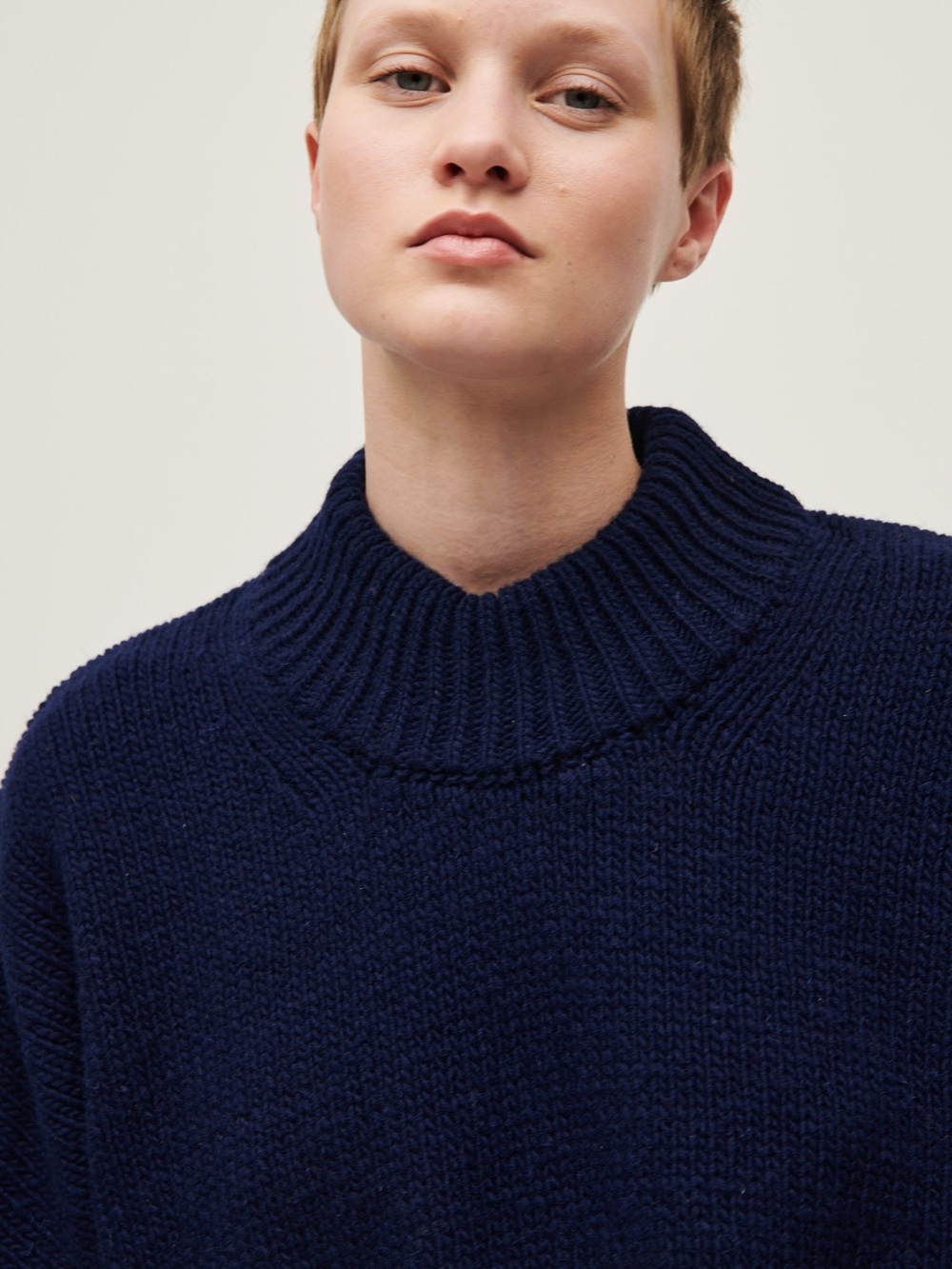 Babaa No 15 Navy Ribbed Crewneck Oversized Sweater 100% Wool - Picture 7 of 9